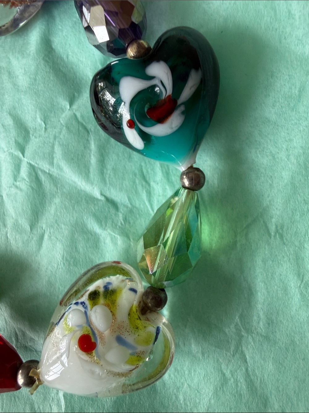 Murano Multicolor Glass Heart Bead Bracelet - Picture 3 of 4